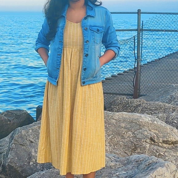 Vero Moda Yellow Striped Strappy Midi Dress - Picture 8 of 9